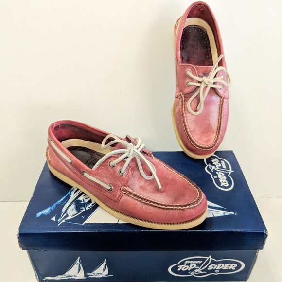 SPERRY Men's WASHED A/O RED 8.5 W/ BOX DISTRESSED - Picture 1 of 8